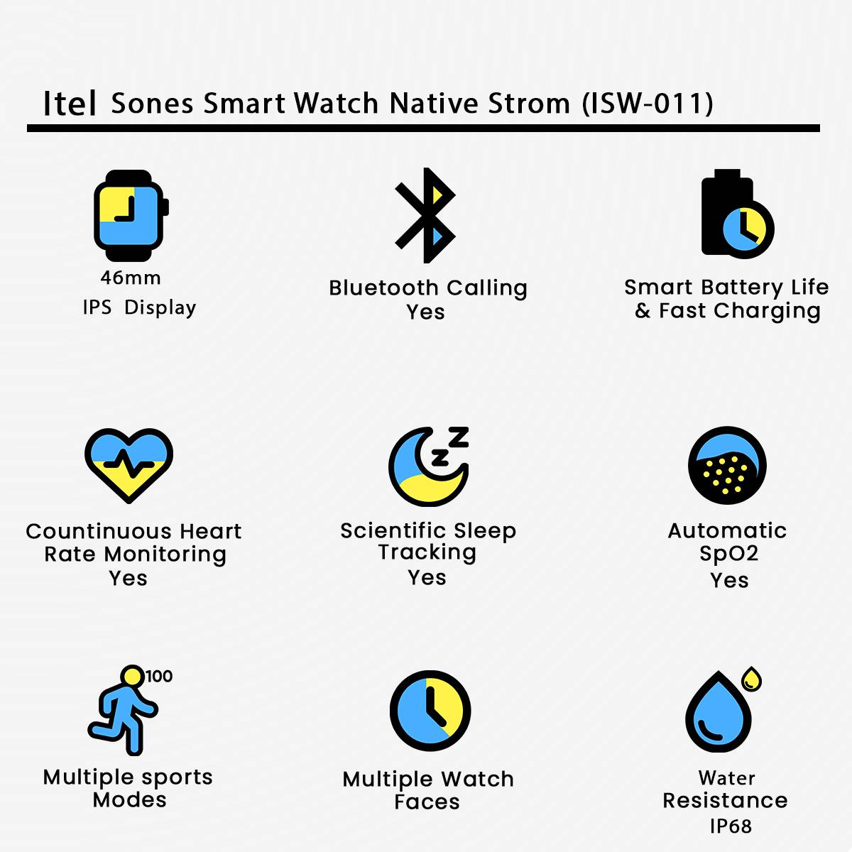 itel O11 Native Storm Smart Watch , IP68 Water & Dust Proof , 1.83 itel O11 Native Storm Smart Watch , IP68 Water & Dust Proof , 1.83